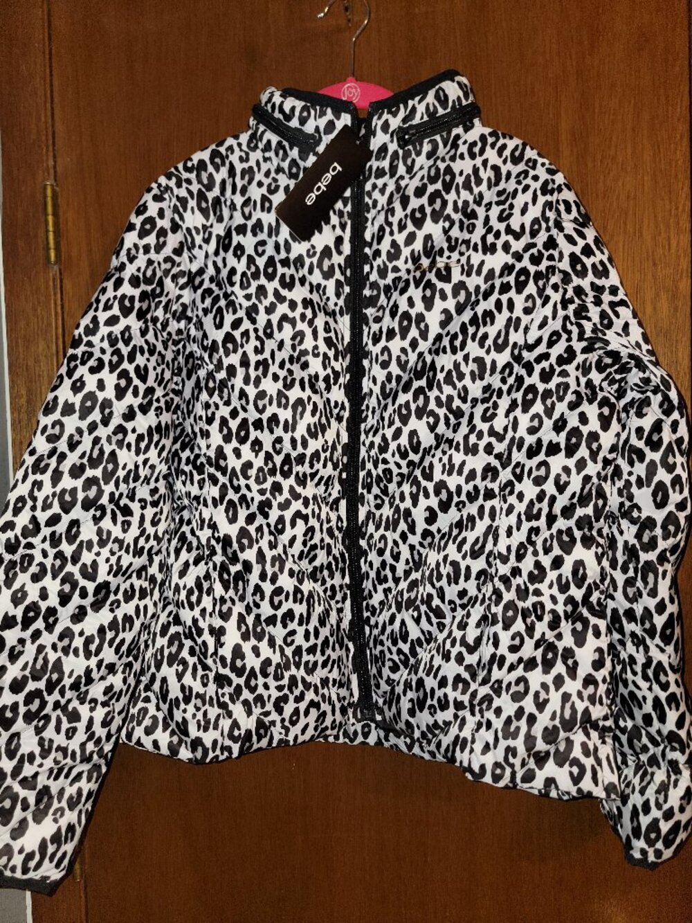 Bebe Packable Puffer Coat Cheetah White White XL Snow Leopard Animal Winter Zip